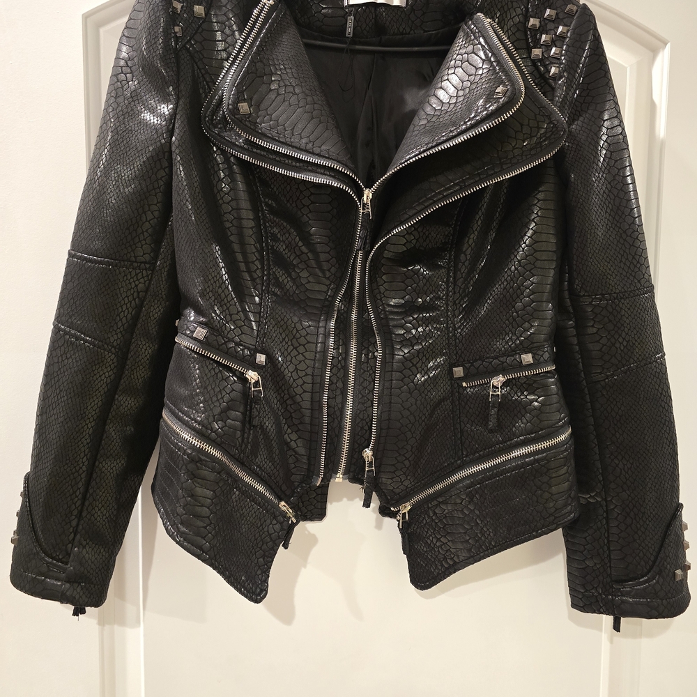Fashion Brand Company Black Textured Leather Jacket